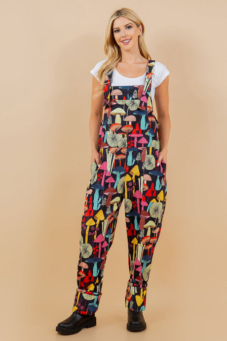 Colorful Print Black Overalls