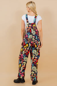 Colorful Print Black Overalls