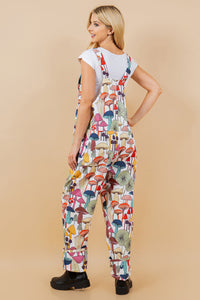 Whimsical Colorful Print White Overalls