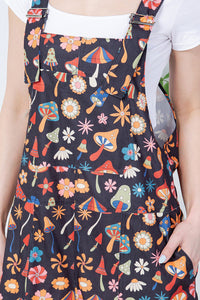 Retro Multicolor Black Corduroy Overalls