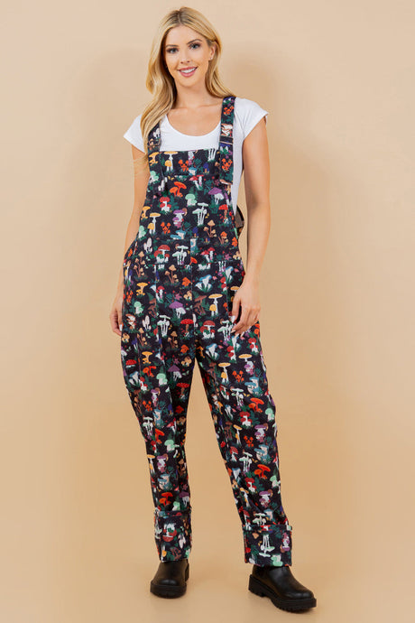 Garden Multicolor Black Print Black Overalls