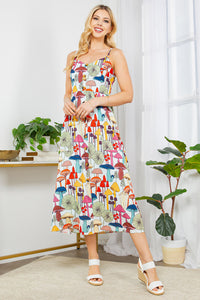 Whimsical Sky Blue Multicolor Print Cami Dress