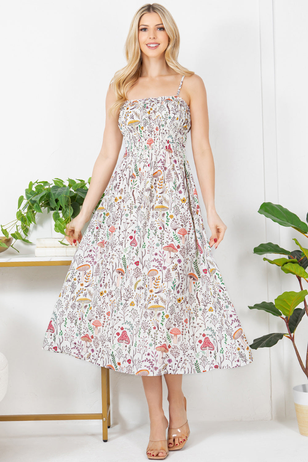 Multicolor Floral Fungi Print Cami Dress