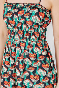 Ladybug Fungi Black Multicolor Print Cami Dress