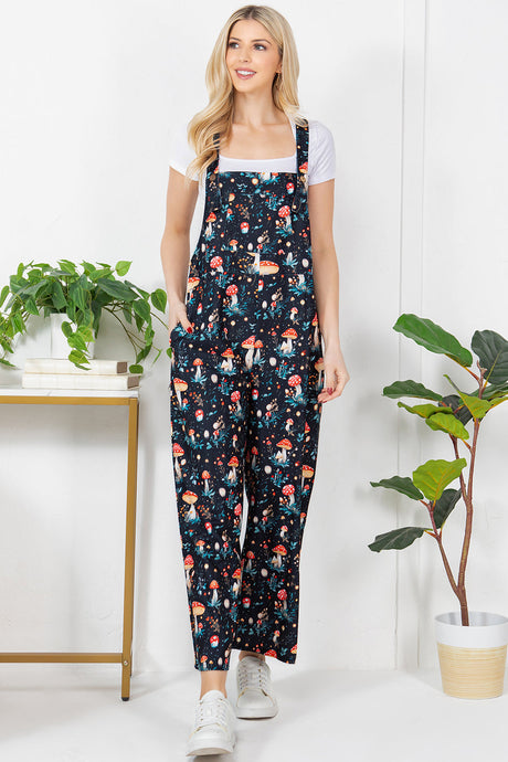 Dreamy Garden Atmosphere Print Design Corduroy Overalls