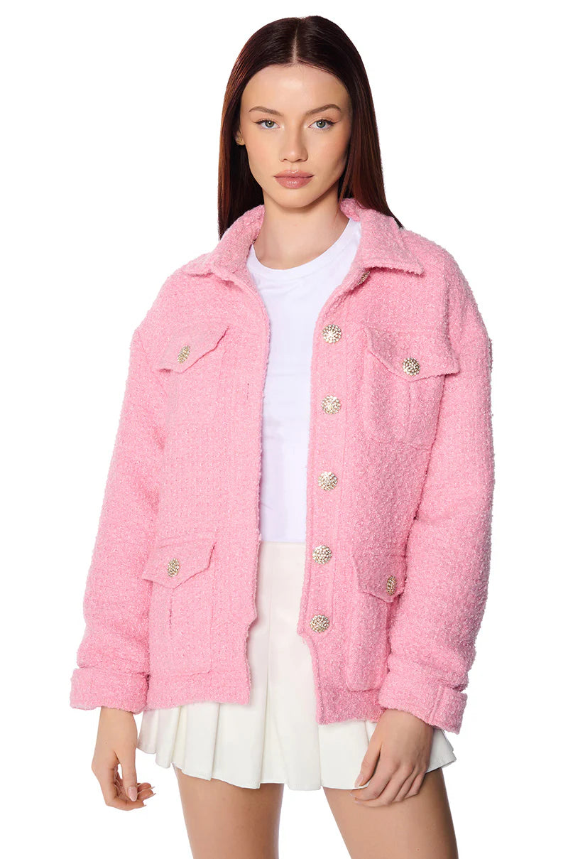 Vivian Pink Tweed Oversized Bomber