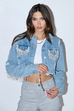 Stella Rhinestone Cropped Blue Denim Jacket