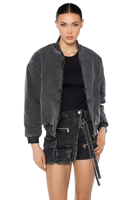 Lindy Washed Black Denim Bomber Jacket