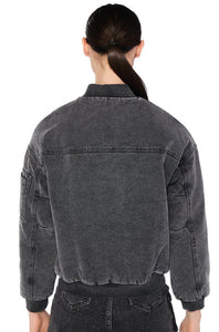 Lindy Washed Black Denim Bomber Jacket