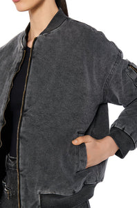 Lindy Washed Black Denim Bomber Jacket