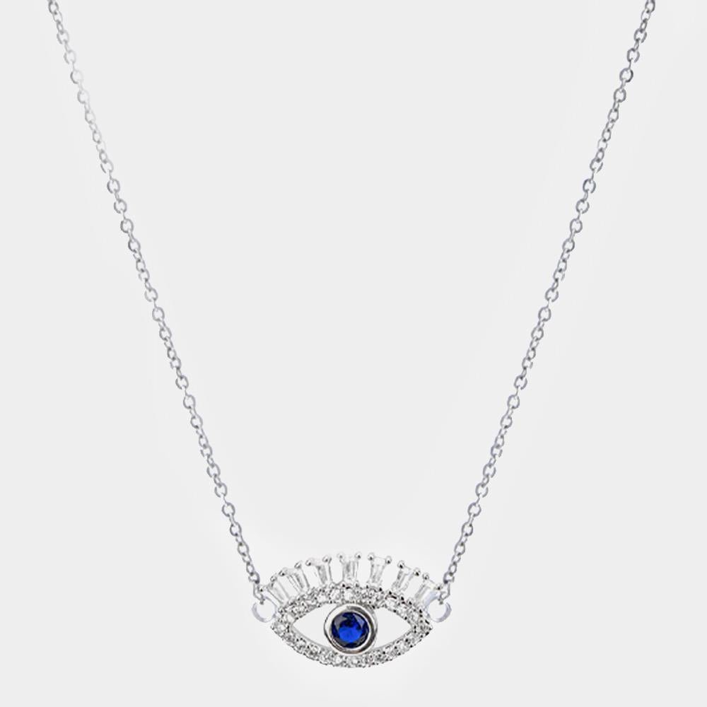 Silver Rhinestone Cubic Zirconia Evil Eye Dainty Necklace