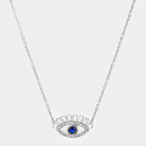 Silver Rhinestone Cubic Zirconia Evil Eye Dainty Necklace