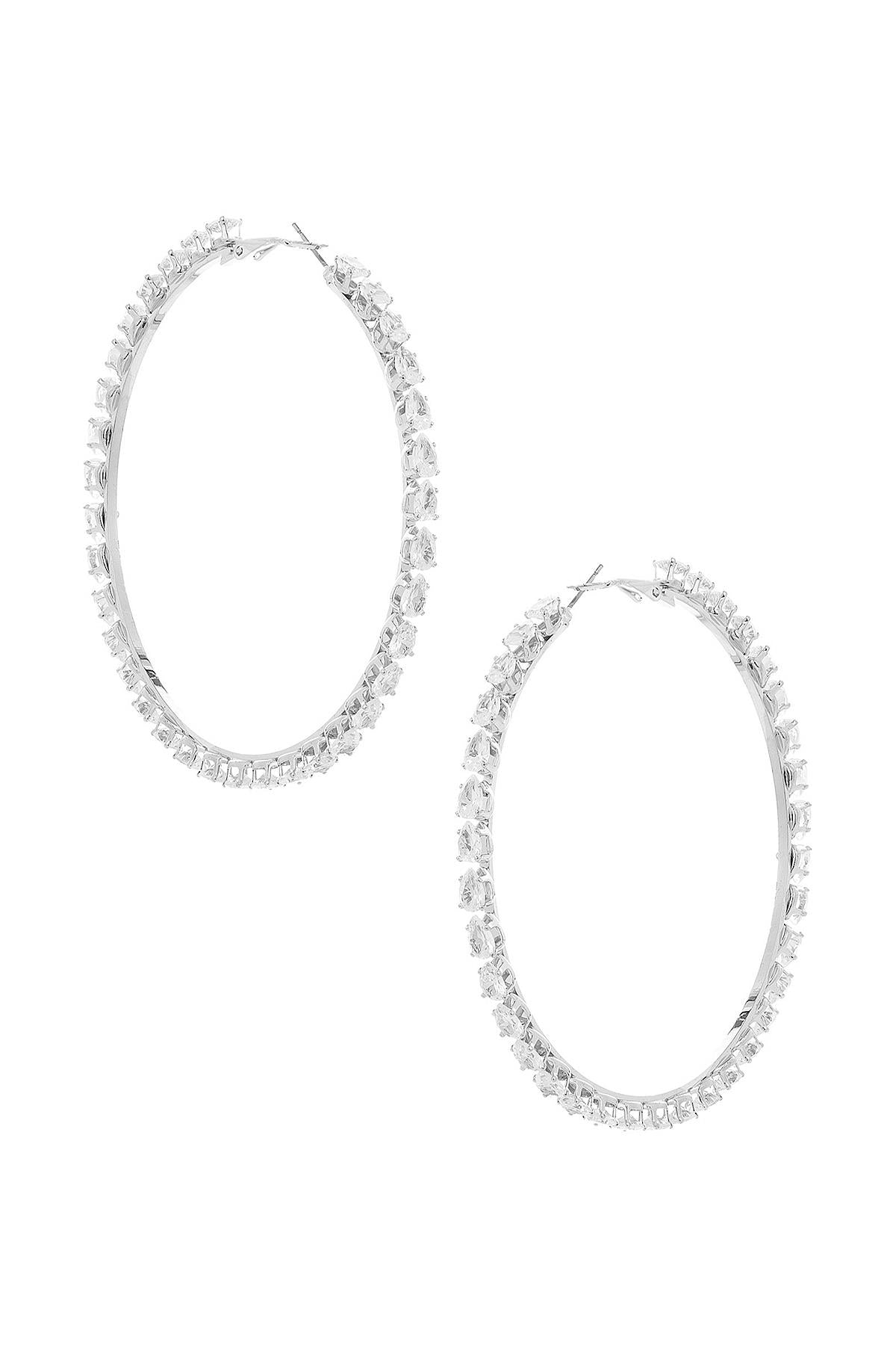 Silver Crystal CZ 75mm Hoop Earrings