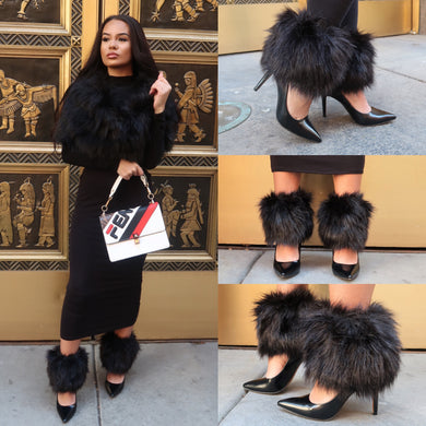 A1 Black Ankle Faux-Fur Shoe Covers