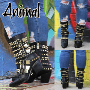 Animaal Black Booties With Gold Ornaments