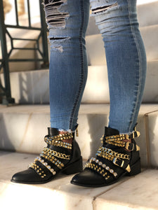Grind Gold Booties With Gold Ornaments