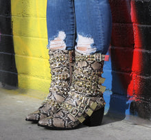 Animaal Nude Snake Printed Booties With Gold Ornaments