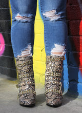 Animaal Nude Snake Printed Booties With Gold Ornaments