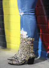 Animaal Nude Snake Printed Booties With Gold Ornaments