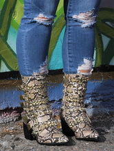 Animaal Nude Snake Printed Booties With Gold Ornaments