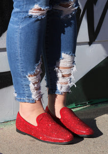 Disco Queen Red Rhinestone Loafers