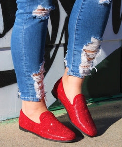 Disco Queen Red Rhinestone Loafers