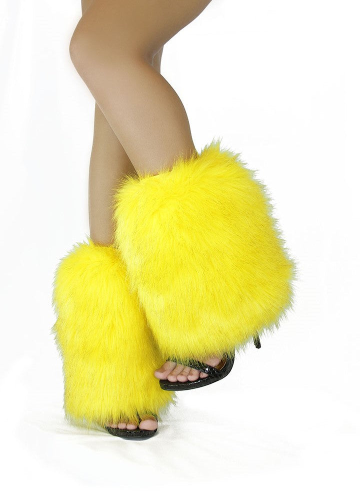 B3 Yellow Luxurious Faux Fur Shoe Covers