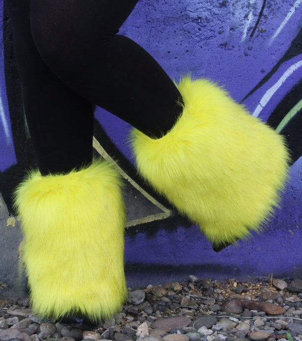 B3 Yellow Luxurious Faux Fur Shoe Covers