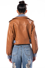 Breawna Faux Leather Denim Trim Moto Jacket