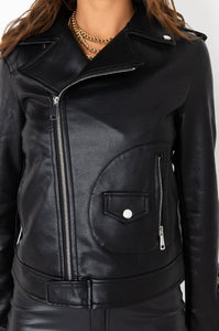Chrishean Black Leather Moto Jacket