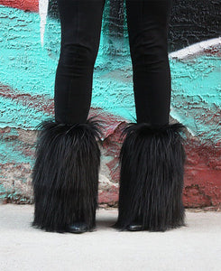 B5 Black Long Faux Fur Shoe Covers