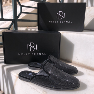 Ms. Bling Black Rhinestone Slides