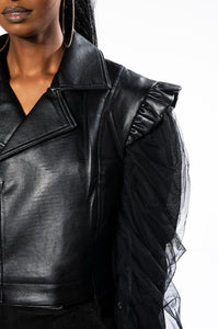 Saphire Black Vegan Leather Mesh Puff Detachable Sleeve