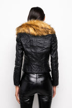 Jaxs Faux Fur Collared Black Moto Jacket